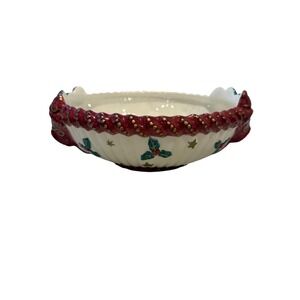 Claire Burke Christmas Bowl Holiday Decor Potpourri Collectible Ceramic 10"‎